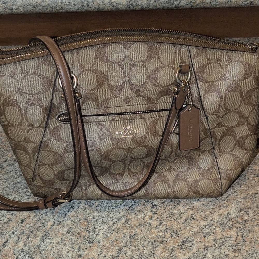 Coach Tan and Brown Signature Shoulder Bag